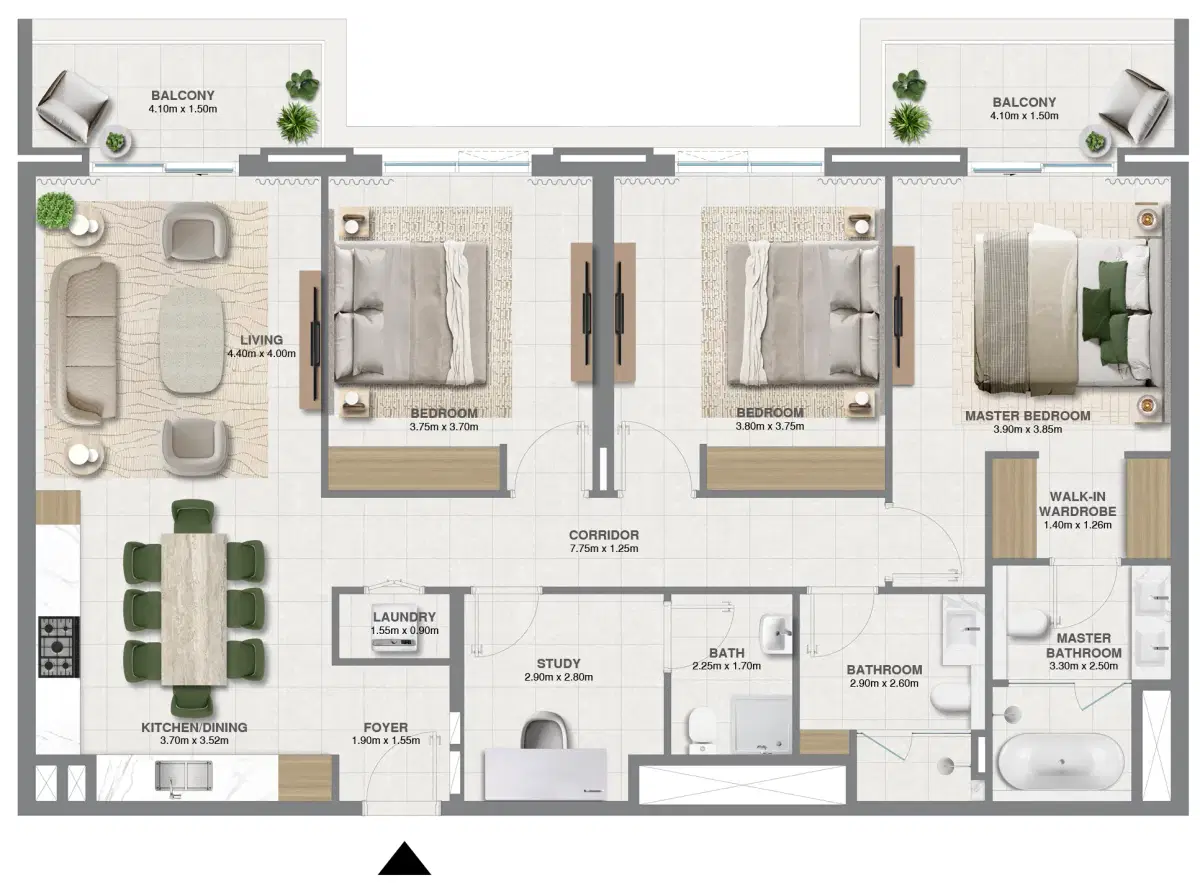 Golf Verge At Emaar South Dubai 3 Bedroom Apartments Floor Plan