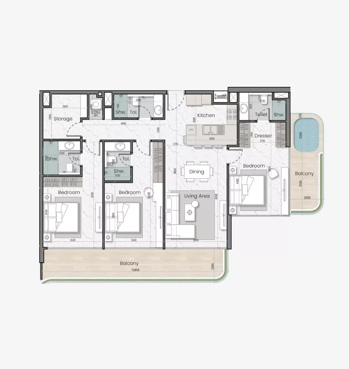 Mak Isola Bella By Al Hadaf In Jvc 3 Bedroom Apartment Floor Plan