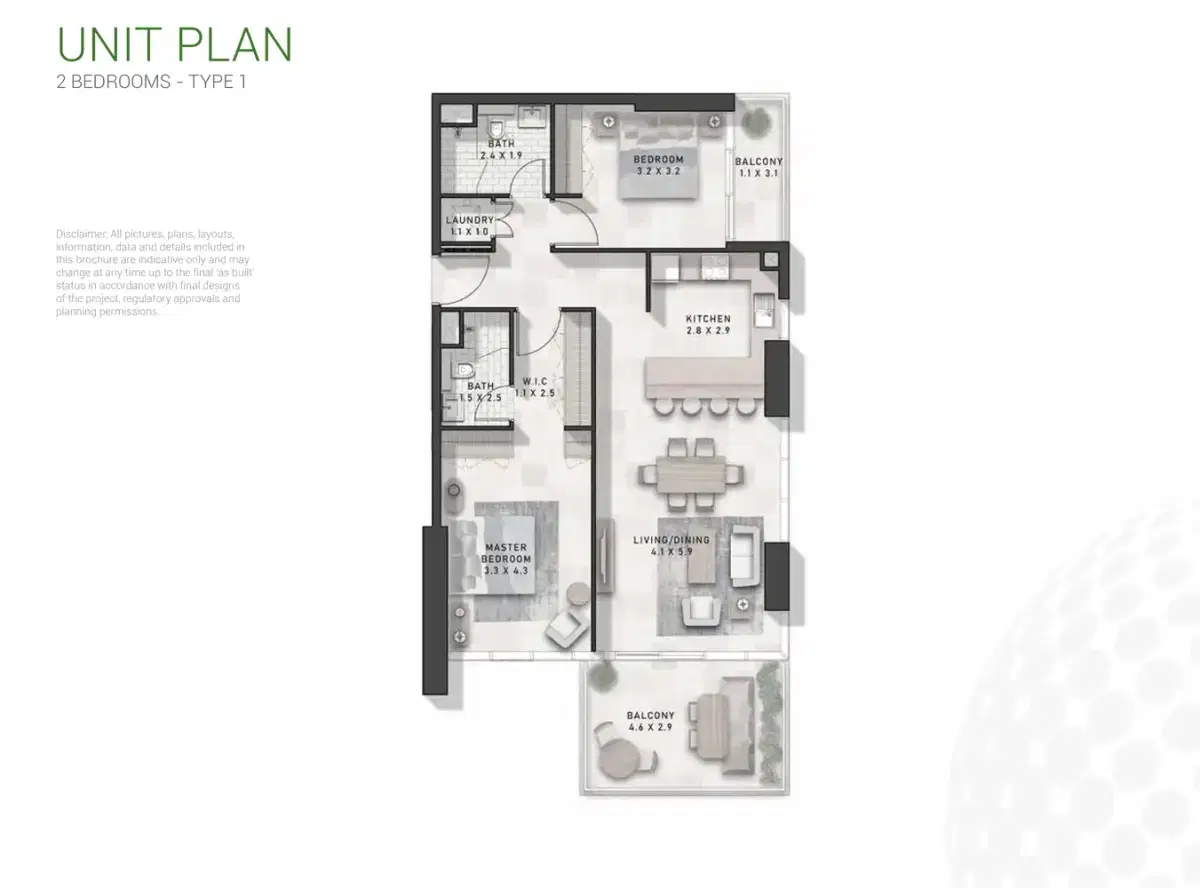 Damac Golf Gate 2 Bedroom Apartments Floor Plan