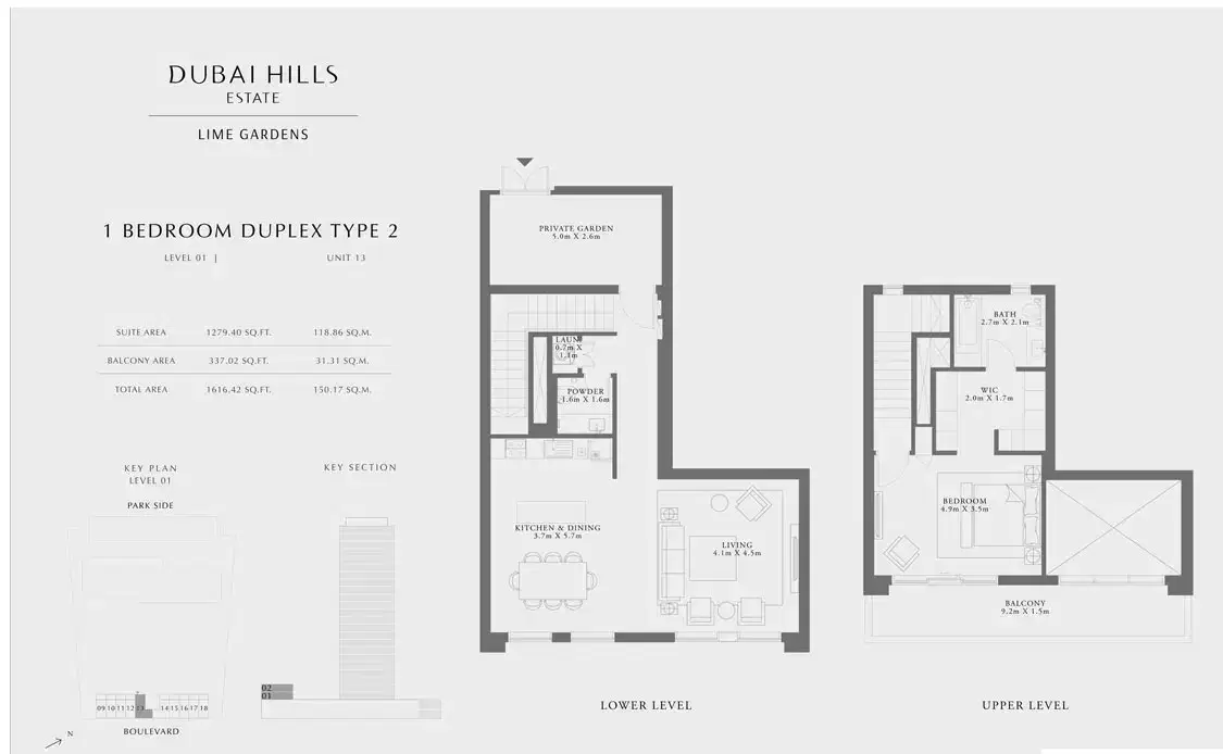 EMAAR Lime Gardens Dubai 1 BR Floor Plan 1,616 Sq. Ft.