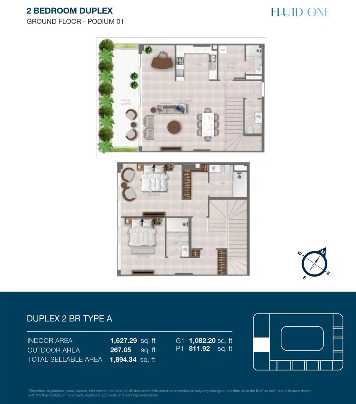 Fluid One by Object One at Dubai Islands 2 BR Floor Plan 1,894 Sq. Ft.