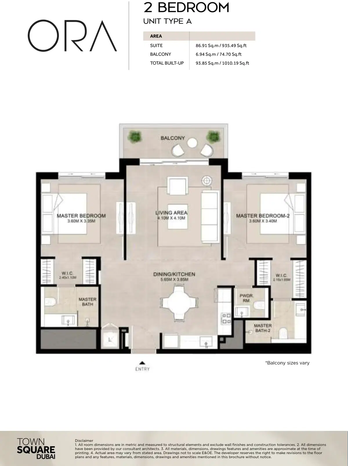 Nshama Ora Town Square Dubai 2 Bedroom Apartments Floor Plan