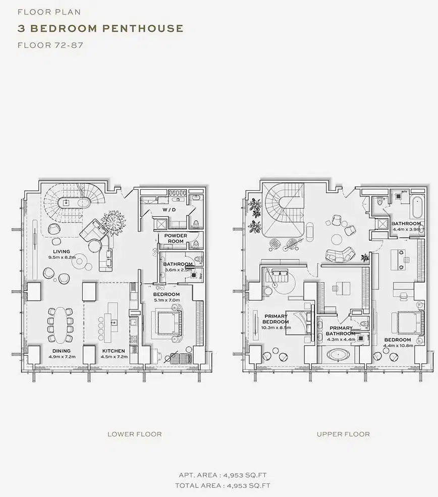 Burj Azizi Tower by Azizi Developments 3 BR Floor Plan 4,953 Sq. Ft.