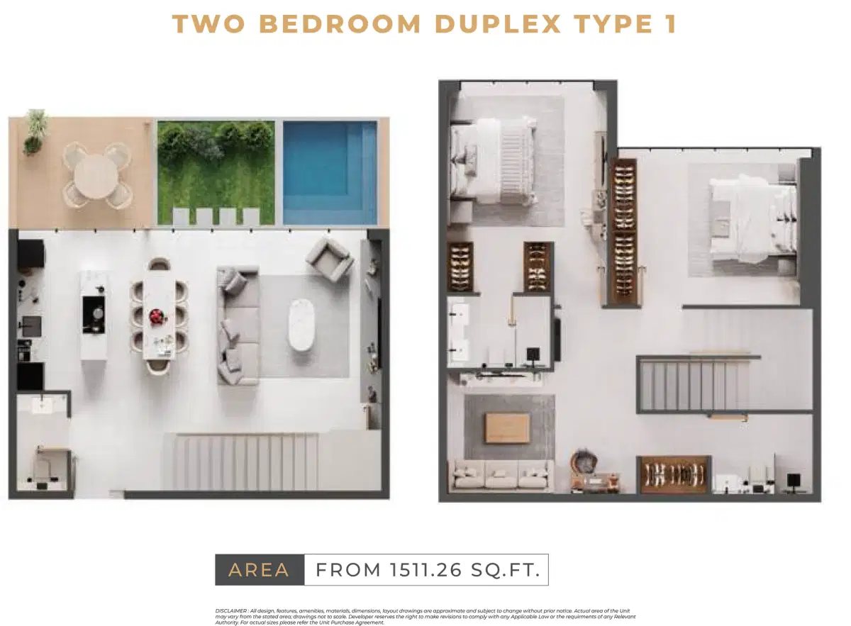 Levanto ORO24 Dubai 2 BR Floor Plan 1,511 Sq. Ft.