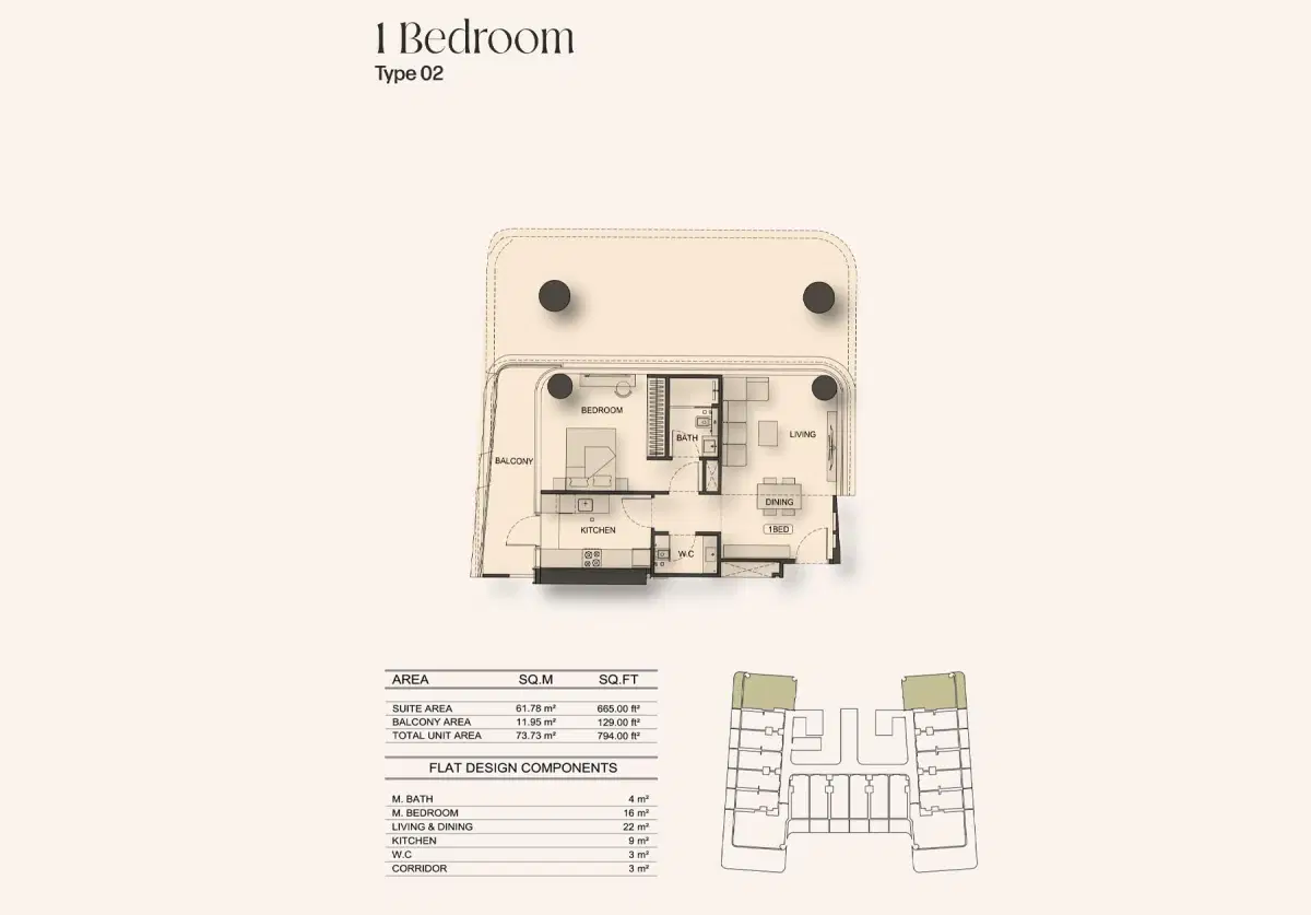 Binghatti Hillside At Dubai Science Park 1 BR Apartment Floor Plan