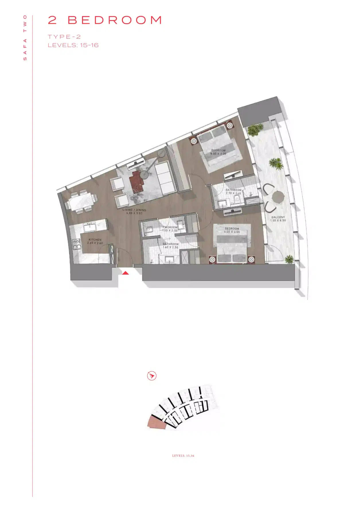 Safa Two 2 BR Appartment Floor Plan