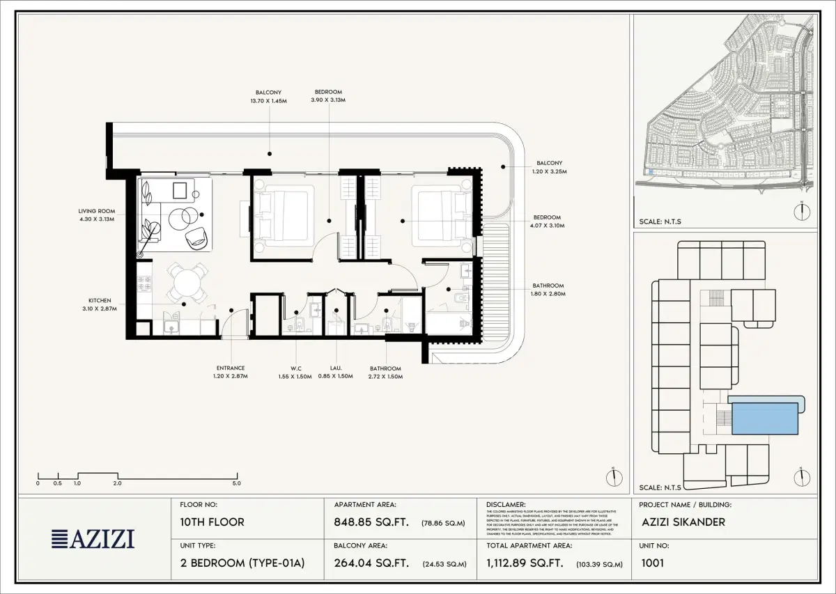  Azizi Sikander at Al Furjan Dubai 2 BR Floor Plan 1,112 Sq. Ft.