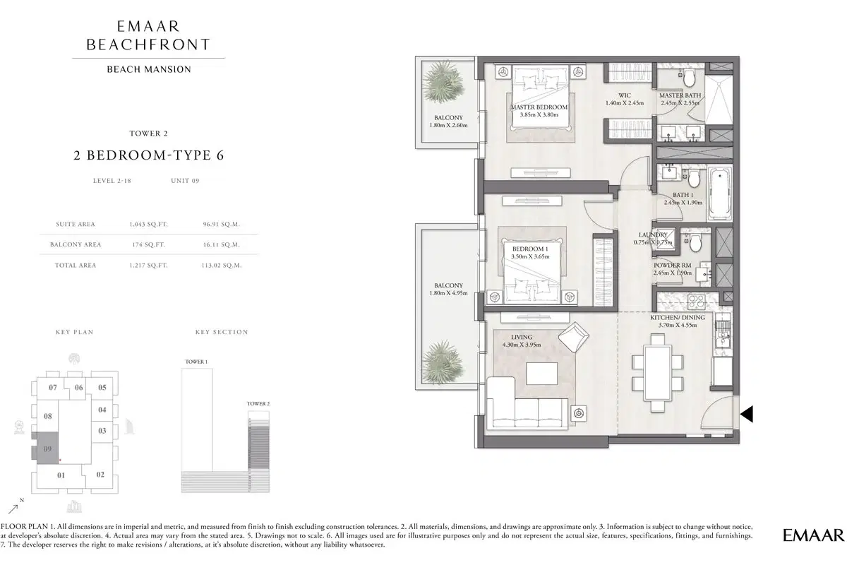 Beach Mansion At Emaar Beachfront 2 BR Apartment Floor Plan