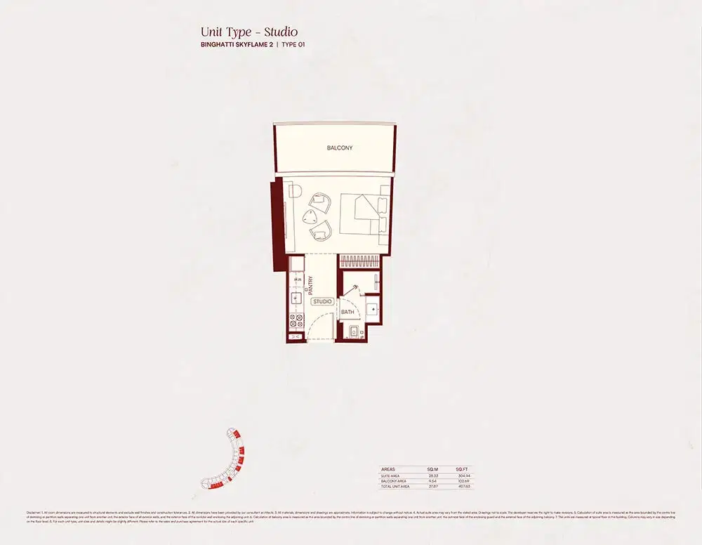 Binghatti Skyflame 2 At Dubailand Studio Floor Plan