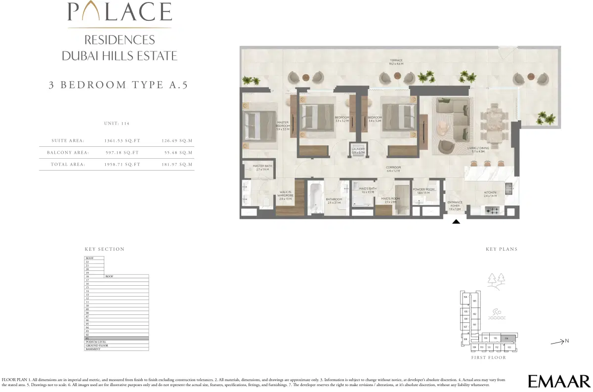 Emaar Palace Residences Dubai Hills Estate 3 Bedroom Apartments Floor Plan