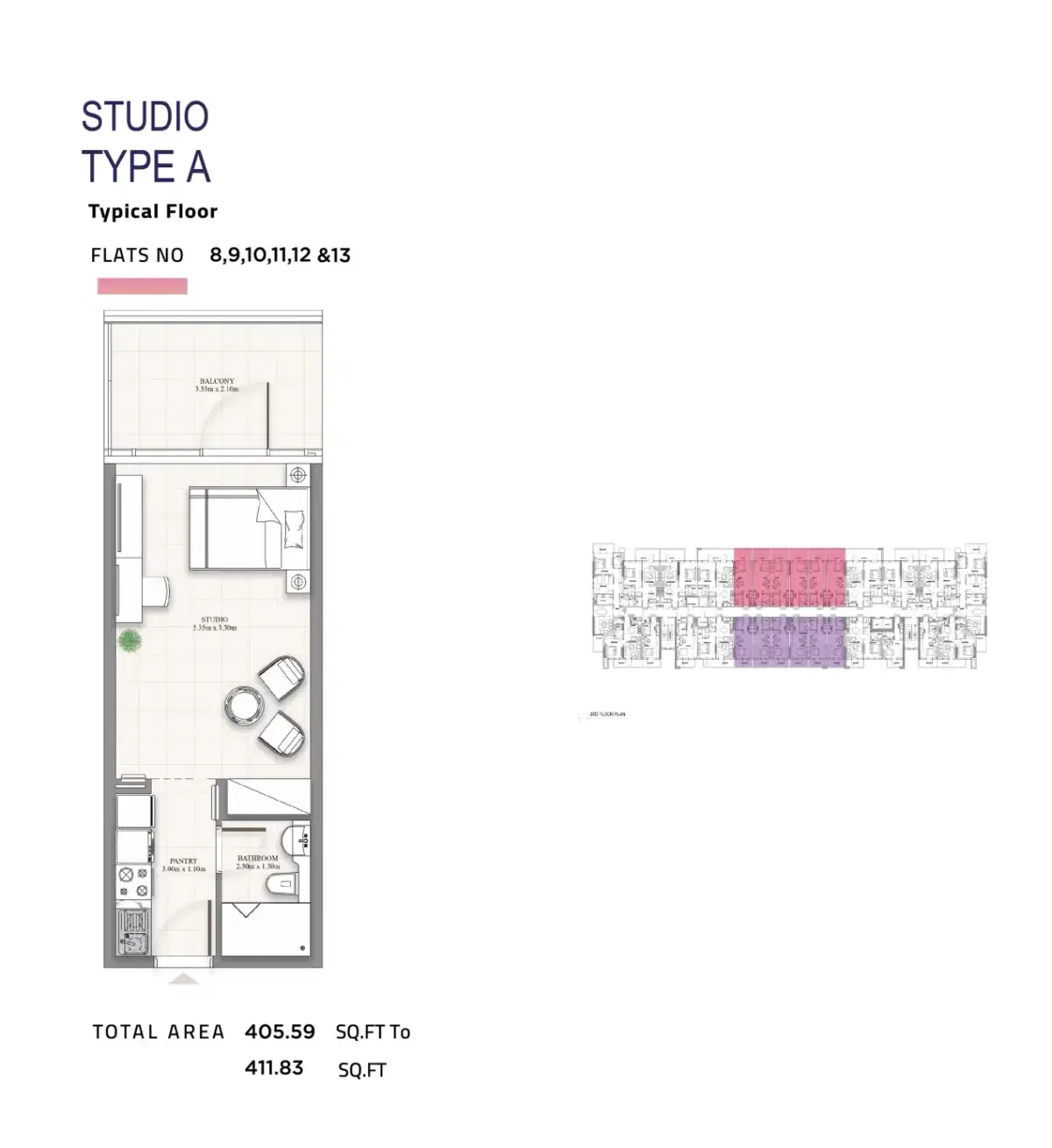 Celia Heights Studios Floor Plan 411 Sq. Ft.
