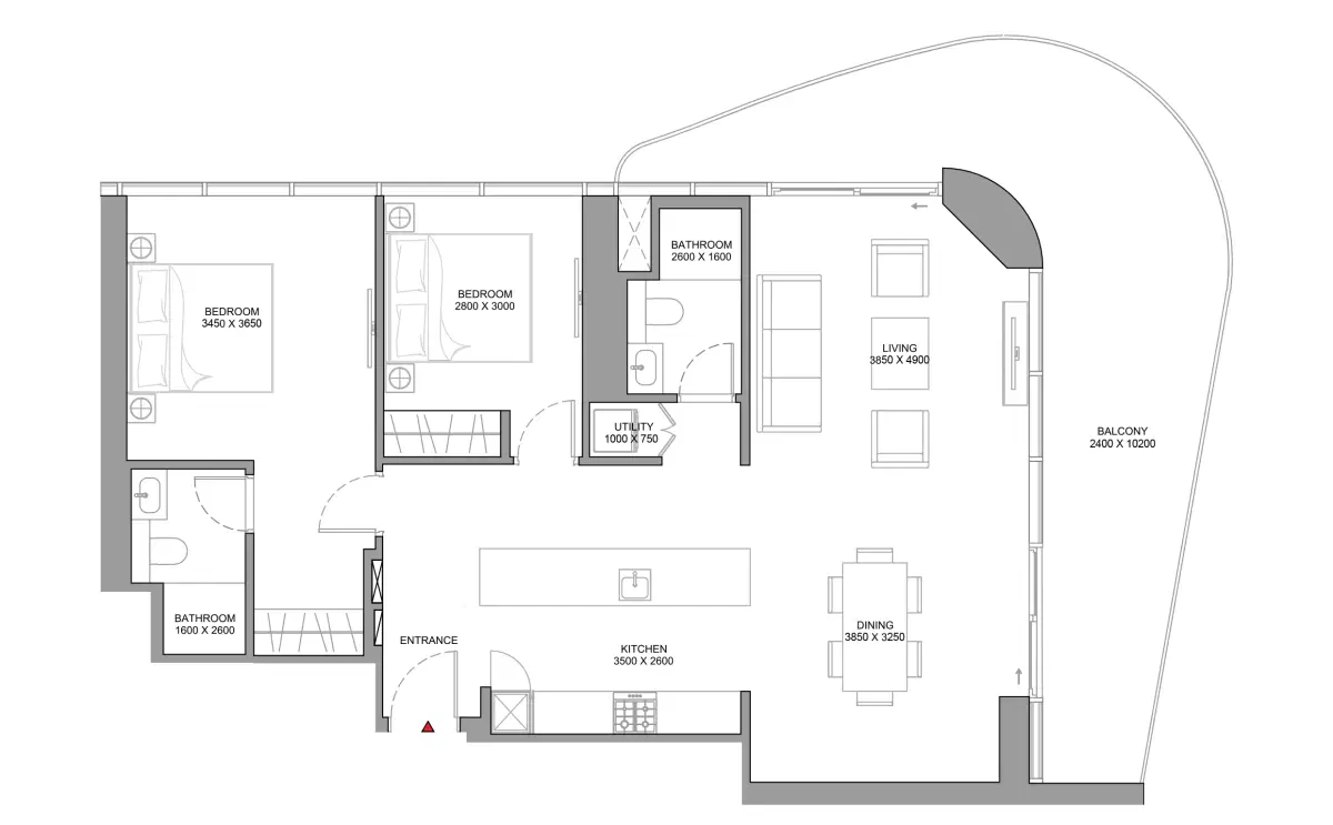 Sobha Aquamont At Downtown Umm Al Quwain 2 Bedroom Apartment (Type B) Floor Plan