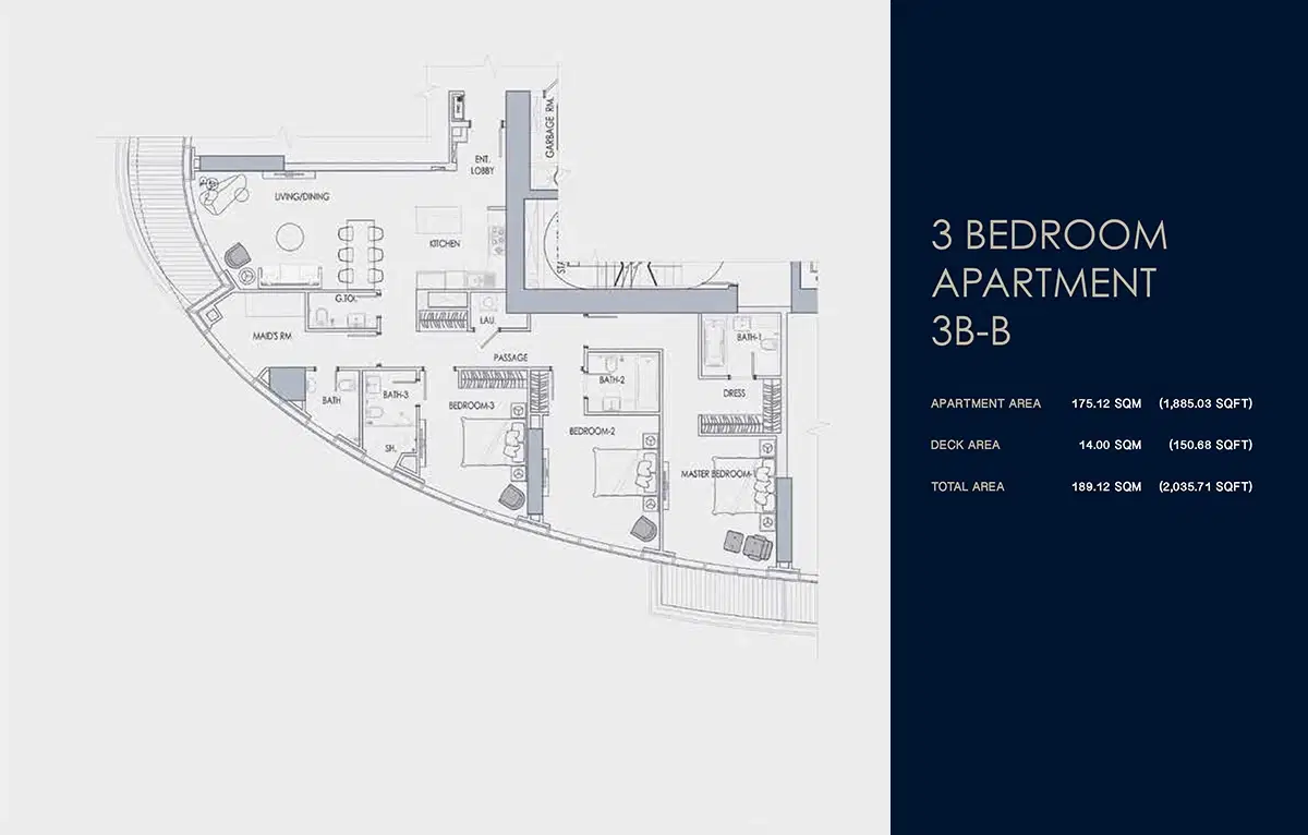 Shapoorji Imperial Avenue At Downtown Dubai 3 Bedroom Apartment Floor Plan