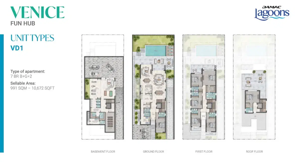 DAMAC Lagoons Venice Dubai 7 BR Floor Plan 10,672 Sq. Ft.