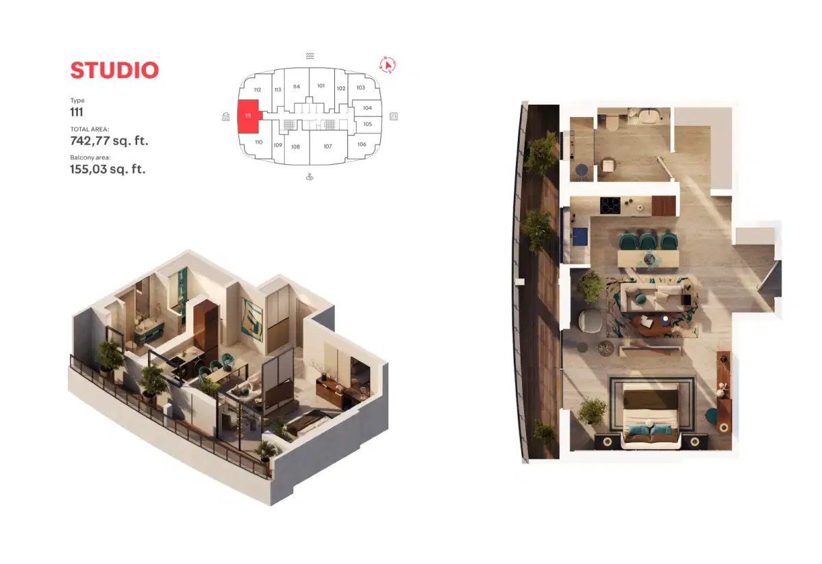MAG 777 Dubai Studios Floor Plan 742 Sq. Ft.
