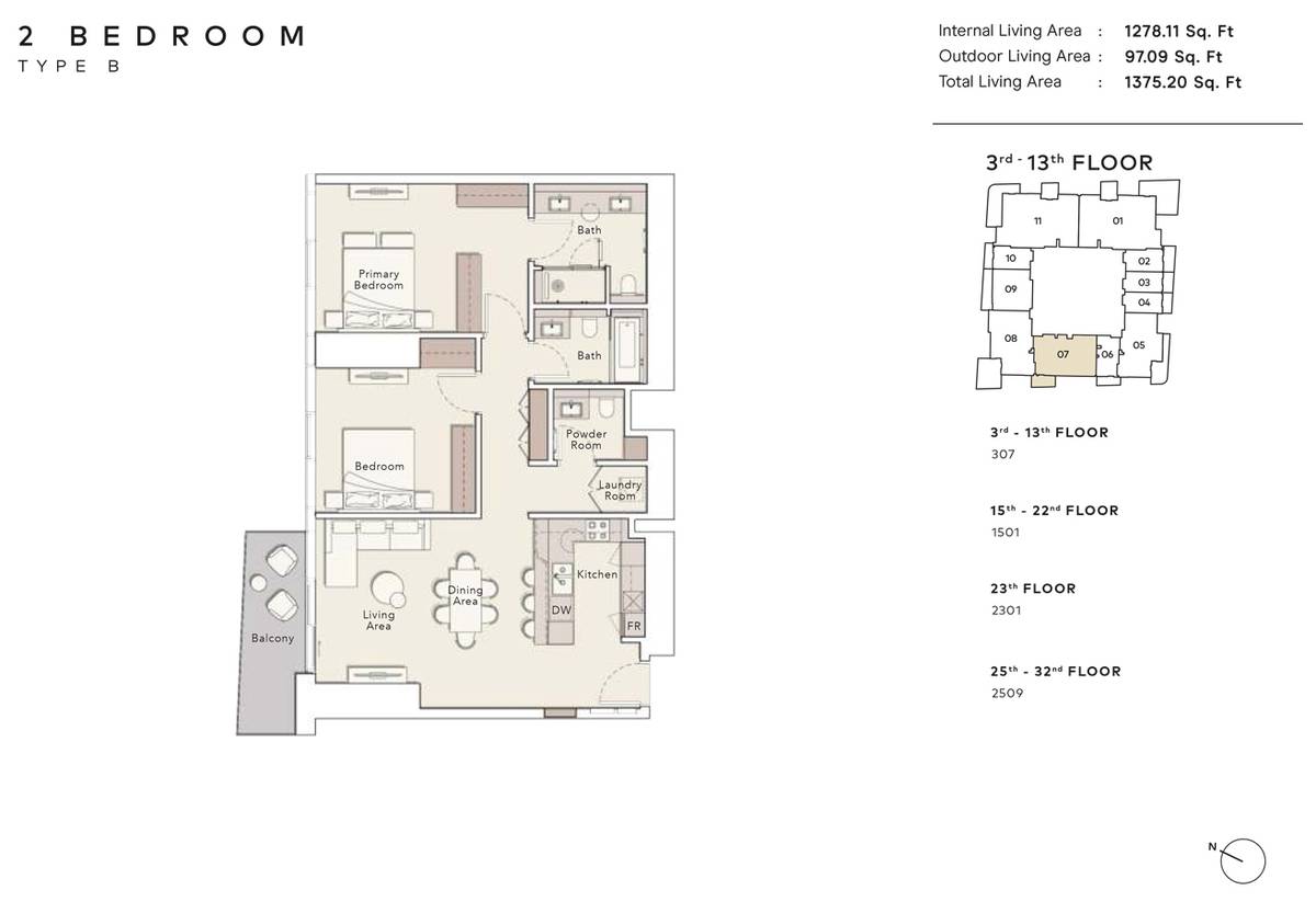 Mercer House Uptown Dubai By Ellington 2 Bedroom Apartment Floor Plan