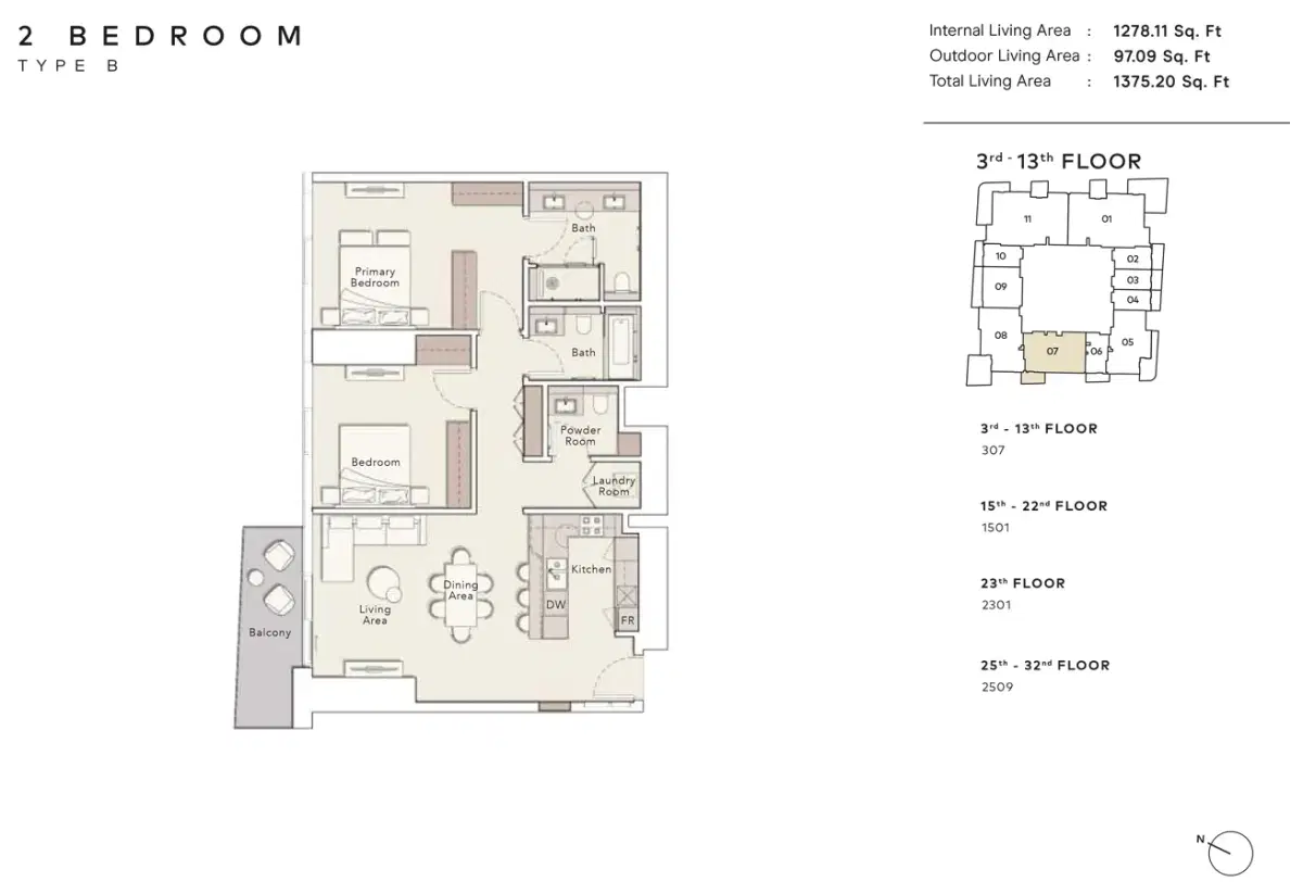 2 BR Floor Plan 1,375 Sq.Ft