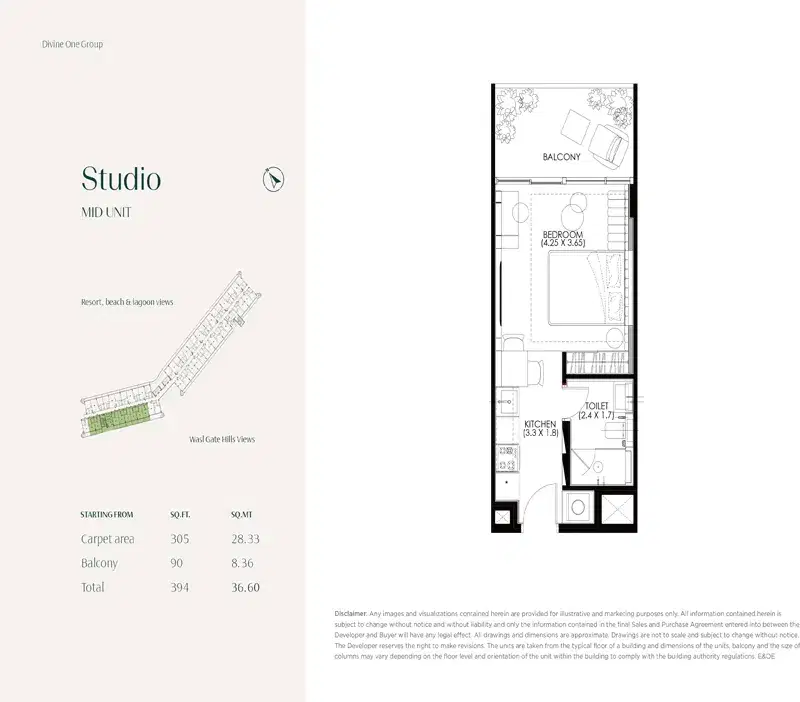 Hammock Park Dubai Studios Floor Plan 394 Sq. Ft.