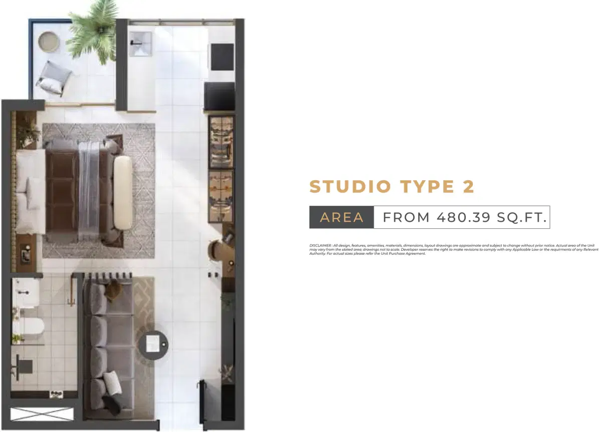 Levanto ORO24 Dubai Studios Floor Plan 480 Sq. Ft.