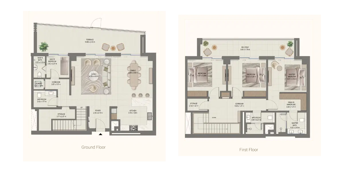Emaar Golf Fields 3 BR Townhouse Floor Plan 2,670 to 2,778 Sq. Ft.