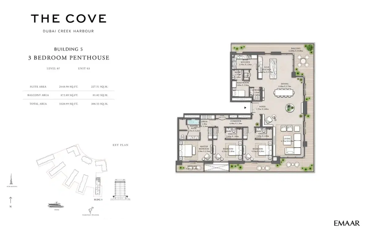 EMAAR The Cove 2 Dubai 3 BR Floor Plan 3,320 Sq. Ft.
