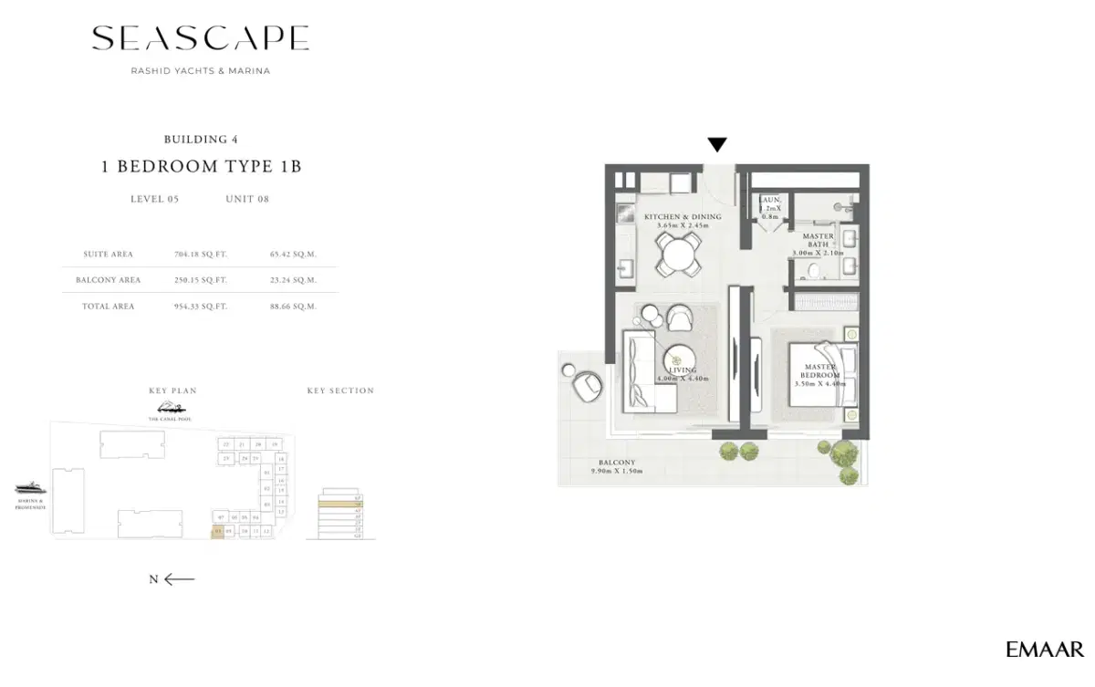 EMAAR Seascape Apartments Dubai 1 BR Floor Plan 954 Sq. Ft.