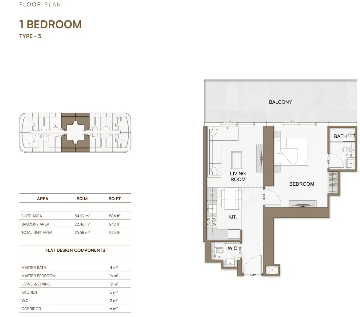 Binghatti Skyhall At Business Bay Dubai 1 BR Apartment Floor Plan