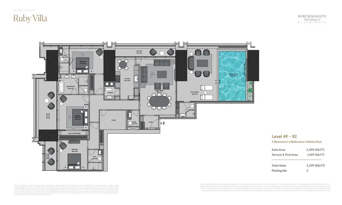 Burj Binghatti Jacob And Co Residences 3 Bedroom Villas Floor Plan