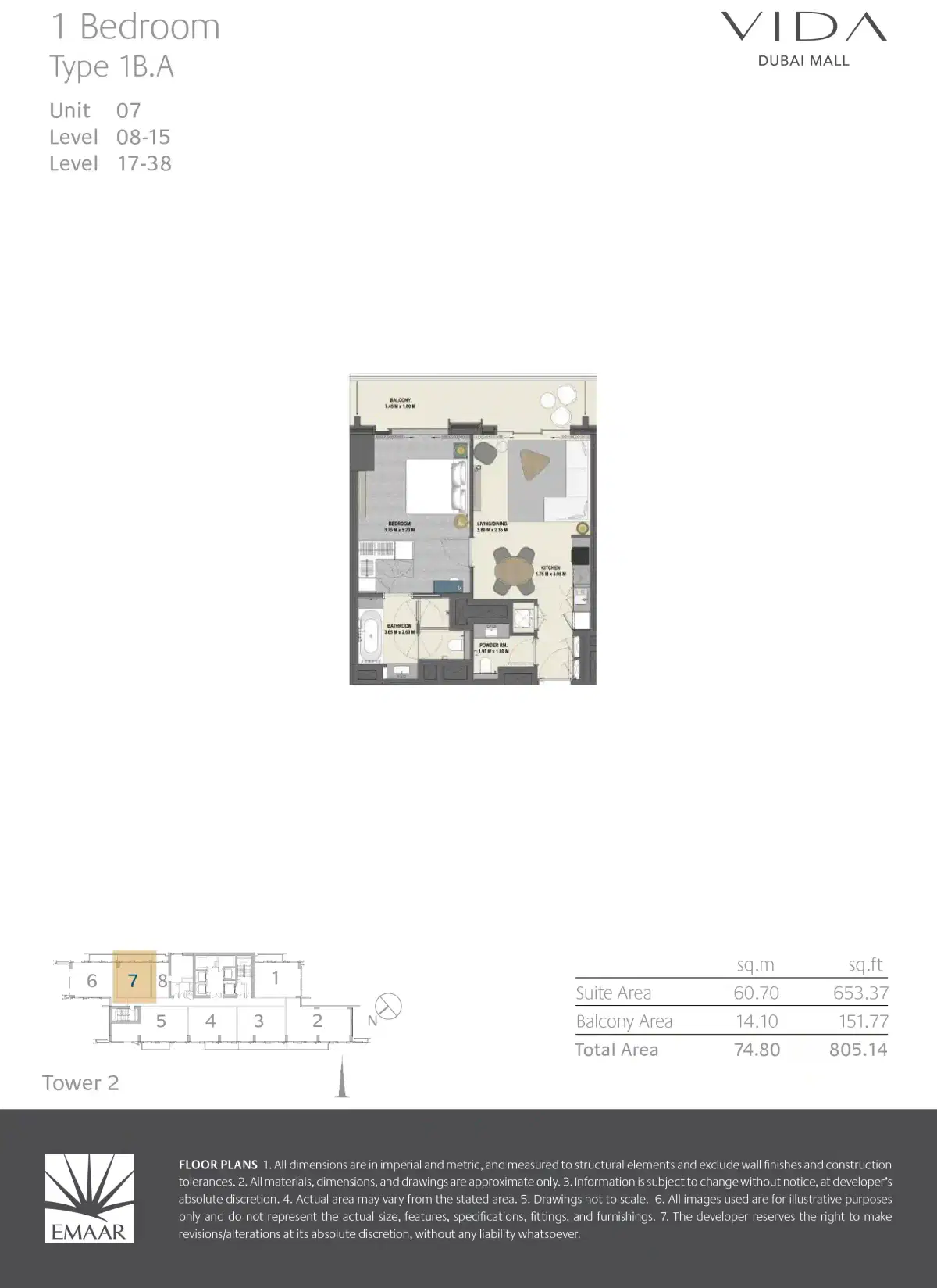 Vida Dubai Mall 1 Bedroom Apartments Floor Plan