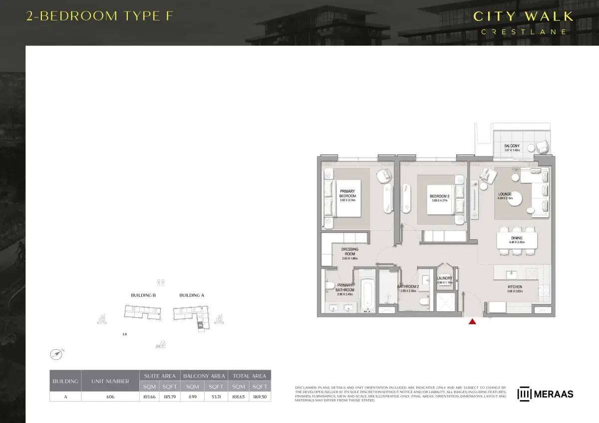 Meraas City Walk Crestlane at City Walk Dubai 2 Bedroom Apartments Floor Plan