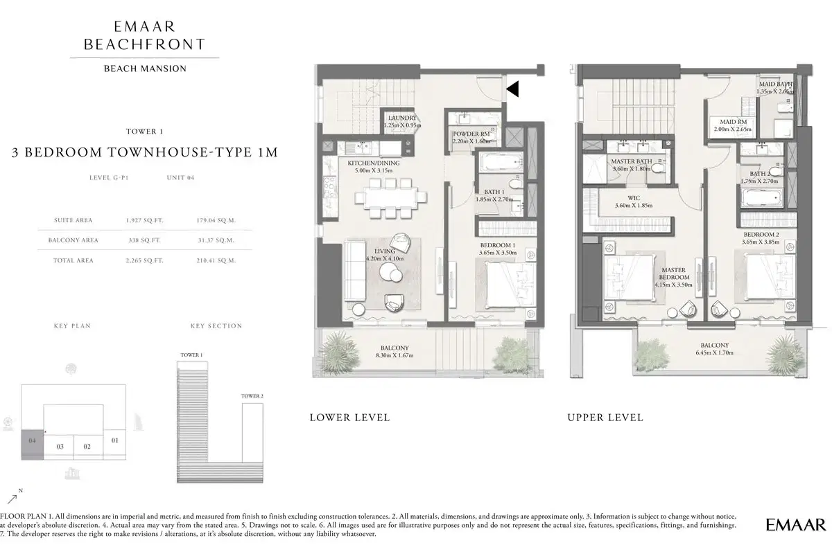 EMAAR Beach Mansion Dubai 3 BR Floor Plan 2,265 Sq. Ft.