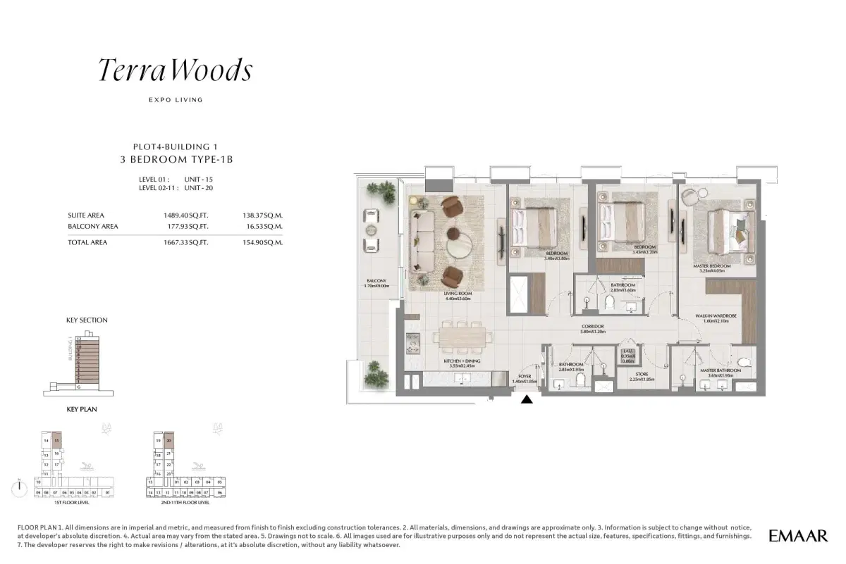 Terra Woods at Dubai South 3 BR Floor Plan 1,667 Sq. Ft.