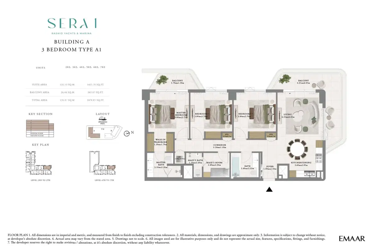 SERA by Emaar 3 BR Floor Plan 1,678 Sq. Ft.