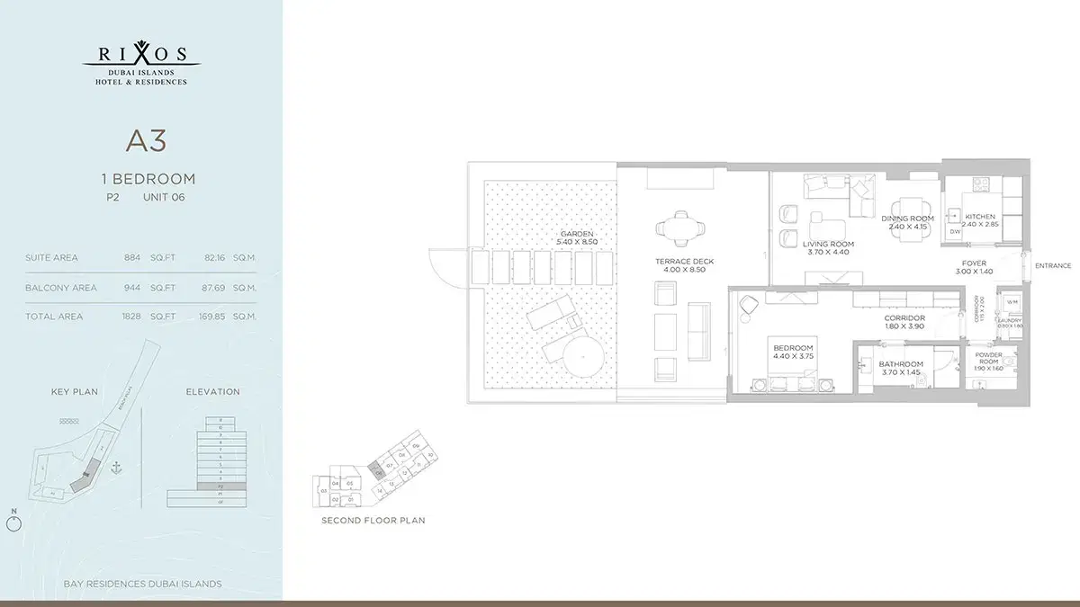 Nakheel Rixos Dubai 1 BR Floor Plan 1,828 Sq. Ft.