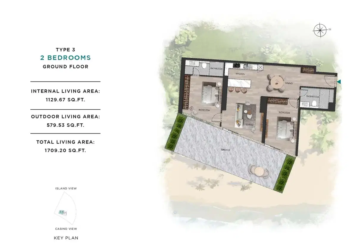 Beach Vista Range Al Marjan Island 2 BR Apartment Floor Plan