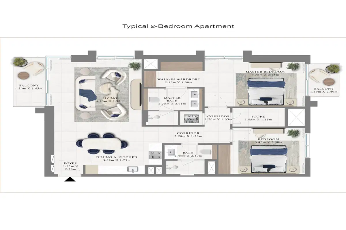 Emaar Altus Dubai Creek Harbour 2 Bedroom Apartments Floor Plan