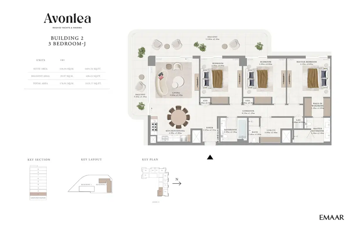 Emaar Avonlea 3 Bedroom Apartments Floor Plan
