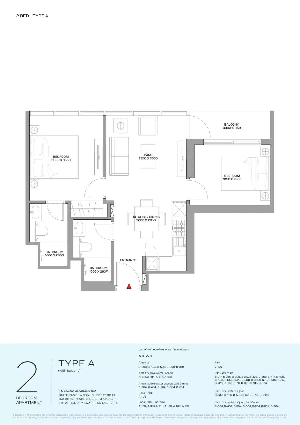 Sobha Coraline Beach Residences On Siniya Island 2 Bedroom Apartments Floor Plan