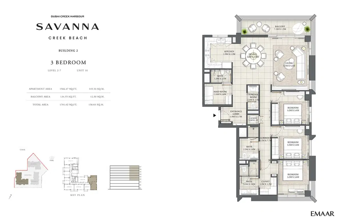Emaar Savanna 3 BR Apartment Floor Plan