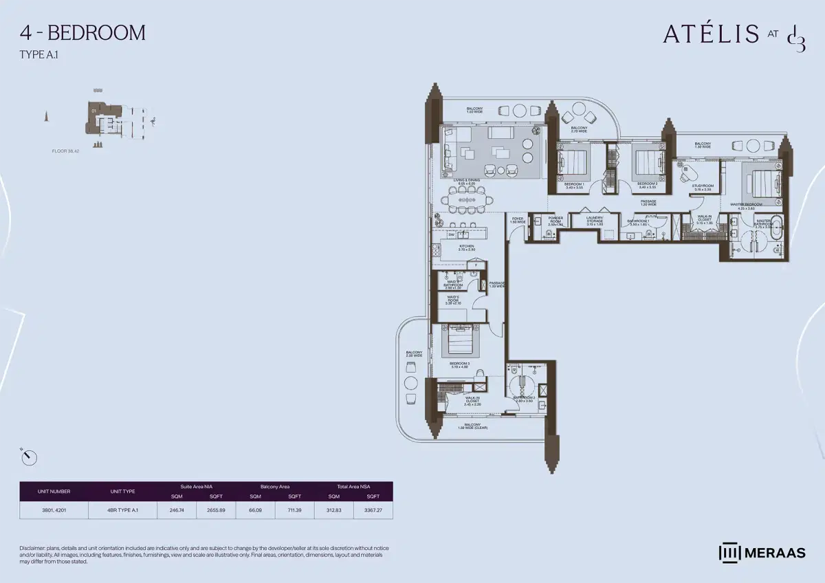 Meraas Atelis at Dubai Design District (D3) 4 BR Apartment Floor Plan