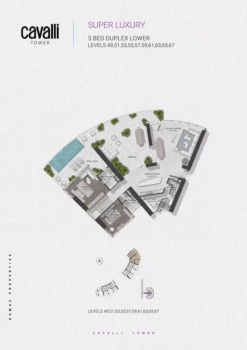 Damac Cavalli Tower 5 BR Duplexes Floor Plan
