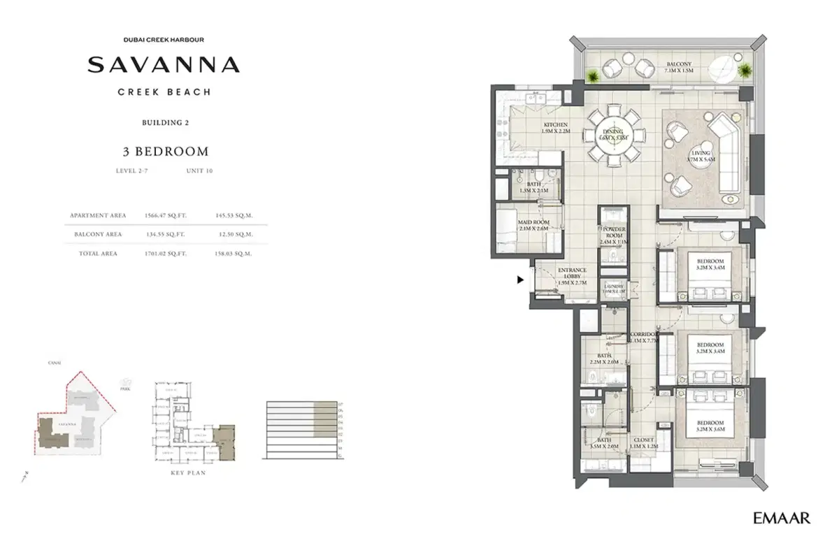 EMAAR Savanna Apartments 3 BR Floor Plan 1,701 Sq. Ft.