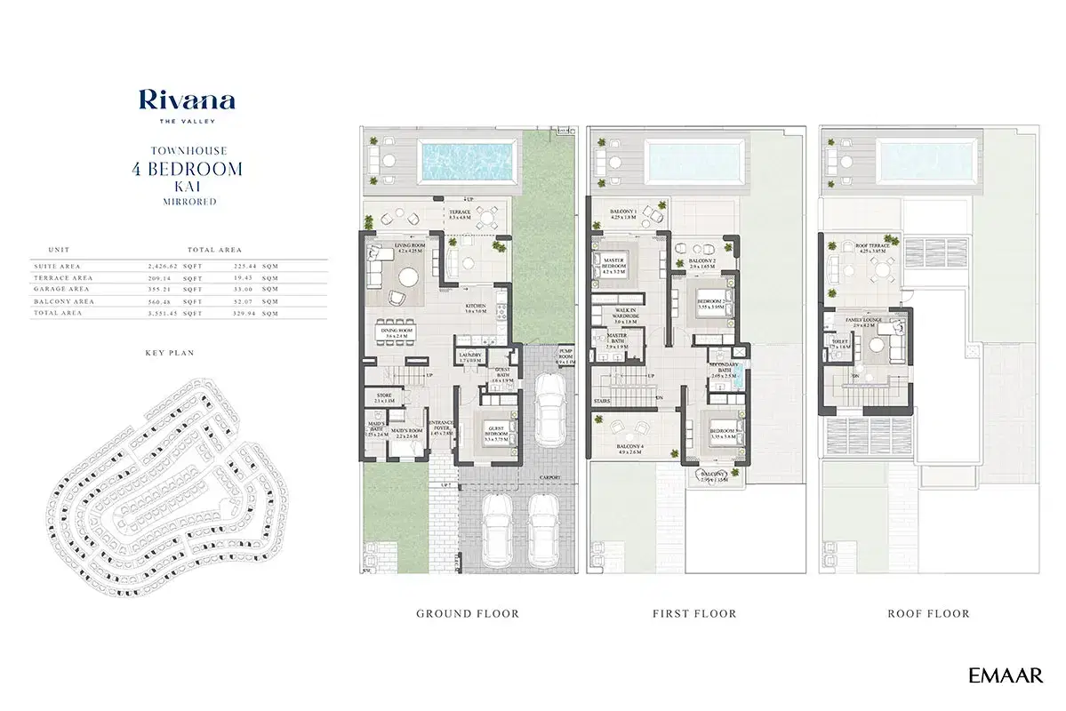 EMAAR Rivana Dubai 4 BR Floor Plan 3,551 Sq. Ft.