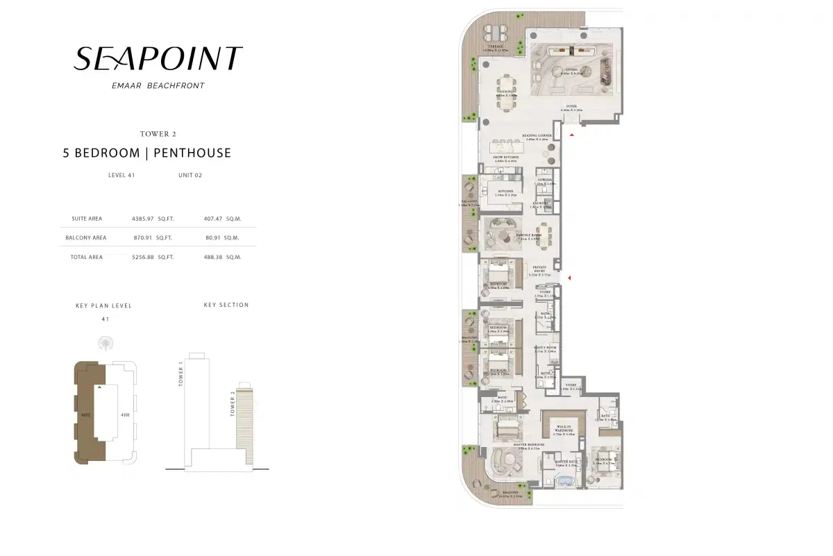EMAAR Seapoint at Emaar Beachfront, Apartments & Penthouses 5 Bedroom Penthouses Floor Plan