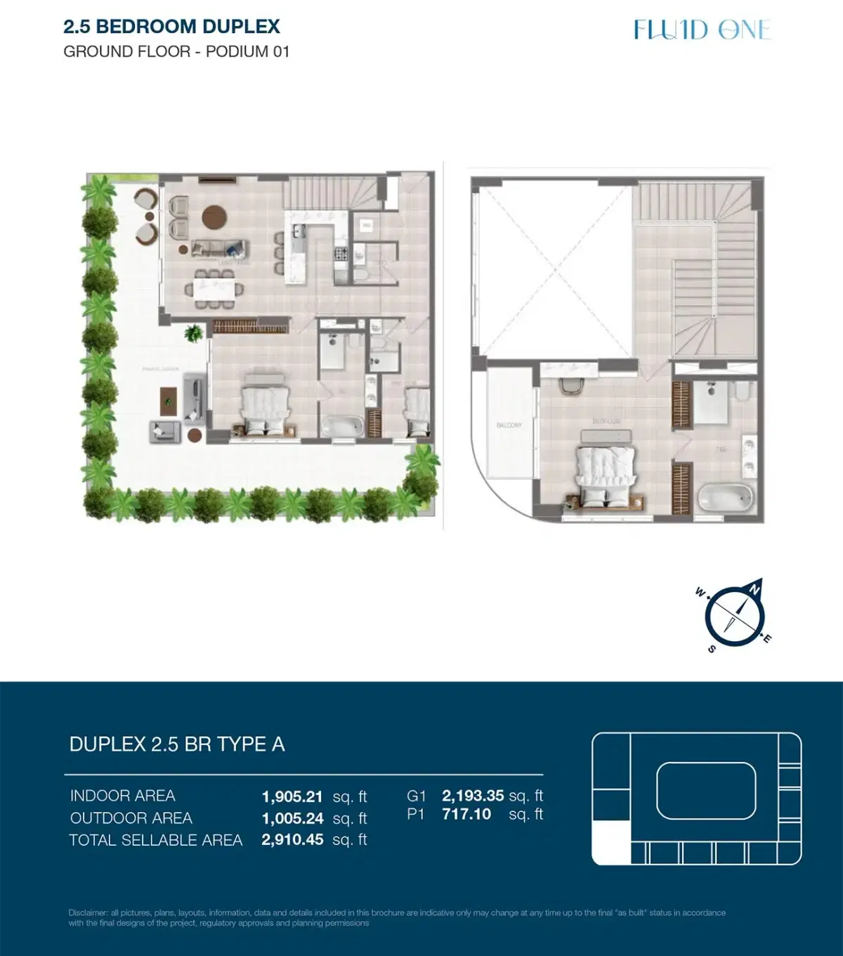 Fluid One by Object One at Dubai Islands 2.5 BR Duplexes Floor Plan 2,910 Sq. Ft.