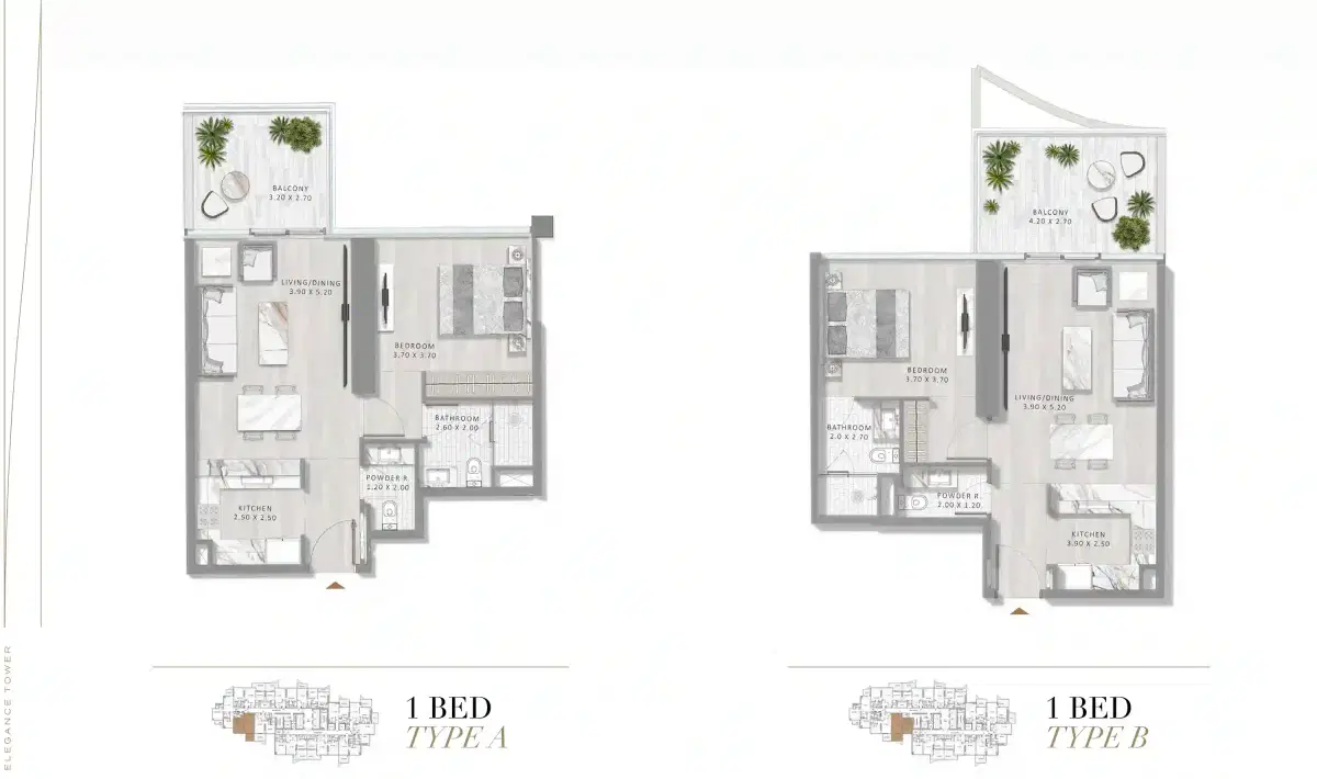 Damac Elegance Tower 1 Bedroom Apartments Floor Plan