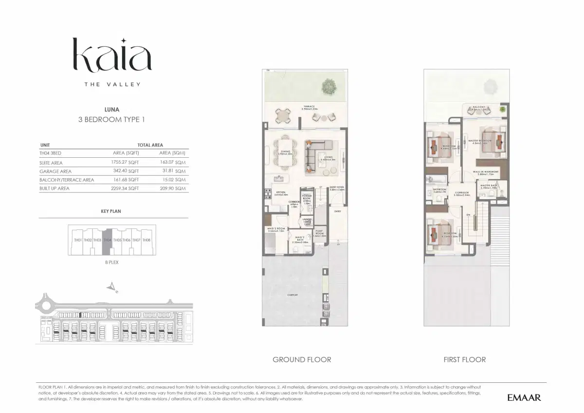 EMAAR The Valley Kaia Dubai 3 BR Floor Plan 2,259 Sq. Ft.
