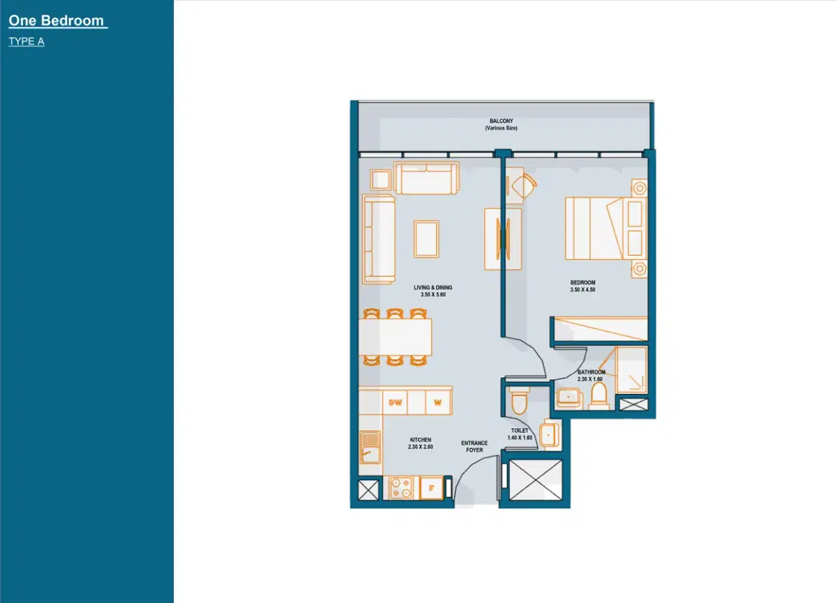 1 BR Floor Plan