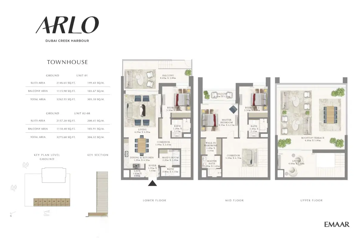 Emaar Arlo Dubai Creek Harbour 3 Bedroom Townhouses Floor Plan