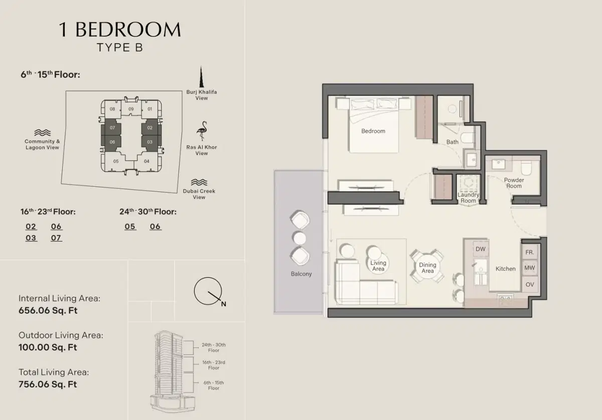 Ellington Belgrove Residences At Meydan 1 Bedroom Apartments Floor Plan